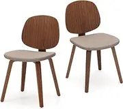 [Giantex] Wooden Dining Chair Set of 2, Chenille Fabric Upholstered Kitchen Chairs w/Bentwood Frame, Padded Seat, Curved Back, Mid-Century Modern Armless Side Chairs for Living Dining Room Home Office