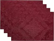 Elrene Home Fashions Caiden Elegance Damask Placemat Set of 4, 13" x 19", Cranberry