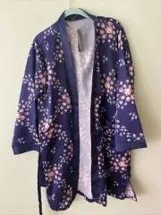 Morgan Lane Fab Fit Fun Womens Navy Blue Floral Open Front Robe Small Medium New
