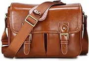 BLBMTCBCAG Photo Camera Fashion Fashion Retro PU Leather Case Handbag Waterproof Shoulder Messenger SLR Bag Fit for Canon Fit for Nikon Fit for Sony Camera Protection(Light Brown L)