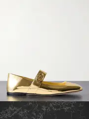 [Valentino Garavani] Valentino Garavani - Vlogo Locker Collapsible-heel Mirrored-leather Ballet Flats - Gold - IT36 IT 36 Gold