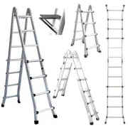 Bullet 4m Folding Aluminium Multipurpose Ladder, w/ Workshelf Platform, Spring