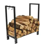 30 in Steel Firewood Log Rack with Fireplace Tool Hooks - Black by Sunnydaze
