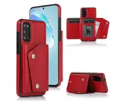 Case for Samsung Galaxy S20 FE 5G, Leather Wallet Case With Card Pockets Back Flip Shockproof Cover Case-Red