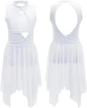 [Jugaoge] Girls Ballet Dance Dress Gymnastics Sleeveless Patchwork Backless Mesh Leotards Lyrical Dancewear