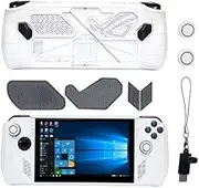Protective Case for ROG Ally, TPU Case for ASUS ROG Ally with Kickstand, Included 2 Tempered Glass Screen Protector, Dustproof Nets, Joystick Protectors and 3.1 Adapter - White