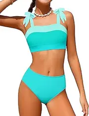 [KANGKANG] Girls Swimsuit Solid Color Block Adjustable Straps Teen Girls Bikini 2Pcs Set Kids Bathing Suits for Girls Size 9-16, Blue 5, 11-12 Years