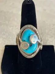 Zuni Native American Sterling Silver & Turquoise Ring Size 9