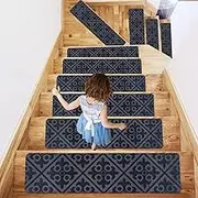 Carpet Stair Treads Non-Slip | 20cm*76cm Set of 10 | Non Slip Backing | Non Slip Stair Runner for Safety and Grip for Kids Elders and Dogs (European Style, 10pcs)