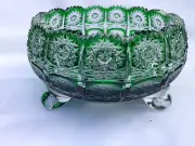 VINTAGE BOHEMIA EMERALD GREEN QUEEN LACE HAND CUT 24% LEAD CRYSTAL BOWL 6.5" NIB