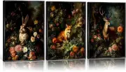 3 piece wall art Set Forest Animal Fox Elk rabbit 12x16in-unframed, Colorful