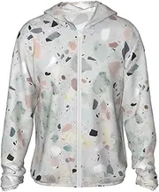 [FHEDVBN] Men's UPF 50+ Terrazzo Marble Pastel Sun Protection Hoodie Long Sleeve Rash Guard Hiking Running Workout Shirt