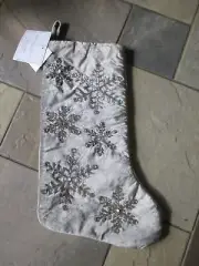 NWT Christian Siriano Velvet Snowflake Beaded 22" Christmas Stocking Silver Gray