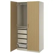 PAX / TONSTAD wardrobe combination, grey-beige/oak veneer, 100x60x201 cm