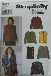 Simplicity 5907 Misses Jacket or Vest, Size L XL Sewing Pattern