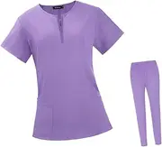 [yuksok] Nursing Uniforms Scrub Set Nurse Top and Pants with Pockets for Pet Groomer SPA