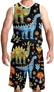 [KQNZT] Basketball Jersey for Men, Custom Basketball Jersey, Athletic Shirts for Team Scrimmage, Coconut Tree Flower Dinosaur Cartoon