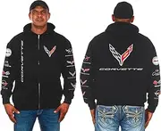 [JH DESIGN GROUP] Men's Chevy Corvette C8 Collage Zip-Up Hoodie Black Sweatshirt