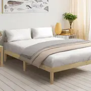 Oikiture Bed Frame Double Wooden Platform Bed Base Frame Wood Natural Pinewood