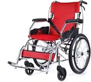Folding Wheelchairs for The Elderly,Lightweight Aluminum Portable Wheelchairs That Can Also Be Used by The Disabled,with Double Brakes and Handle Straps,Portable (Red Big Wheel)