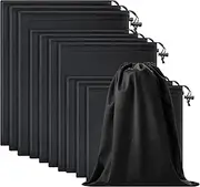 Flutesan 10 Pcs Drawstring Bag with Toggle Adult Foldable Black Ditty Pouch Multi Camping Bags Storage Adjustable Small Microfiber Stuff Sack for Storage(6 x 6/10 x 7/11.8 x 9 Inch,Black)