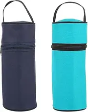 Sarini 2 Pieces Insulated Carrying Bag for Drink Bottles Thermal Bottle Holder Set Navy Blue and Lake Blue for Travel Picnics and Outdoor Adventures