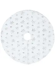 White Faux Fur Christmas Tree Skirt With Silver Sequin Snowflakes Pattern - 1m