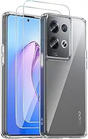 [GMUJIAO] Case for Oppo Reno 8 Pro, Clear PC/TPU Frame Phone Case, TPU + PC Mobile Phone Case with 2 Tempered Glass Screen Protectors, Transparent