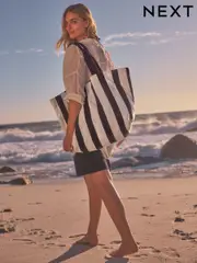 Black & White Large Canvas Shoulder Bag (N79600) | $60