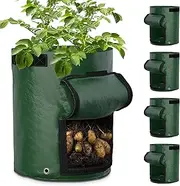 GreatBuddy 10 Gallon Potato Grow Bags 4-Pack, Thick PE Fabric Pots for Plants, Harvest Windows & Sturdy Handles, Labels Included, Green