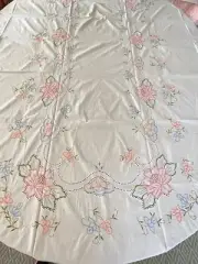 Vintage Oval Banquet Tablecloth NWT Floral Embroidery & 12 Napkins 72x144