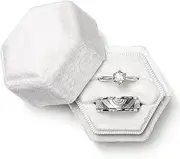Etercycle Velvet Jewelry Ring Box, Hexagon Premium Gorgeous Vintage Double Ring Gift Box with Detachable Lid for Proposal Engagement Wedding Ceremony, Aluminum Metal