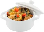 Restaurantware 3 Ounce Mini Cocotte - 10 Oven-Safe Dishes With Built-in Handles, Microwave-Safe, White Porcelain Dutch Oven With Lid, Dishwasher-Safe, for Baking Appetizers or Desserts