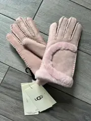 UGG PINK CRYSTAL SUEDE SHEARLING GLOVES, TOUCH SCREEN, NWT $155, LARGE