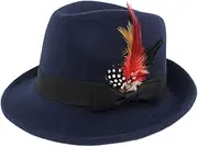 [Baosity] Retro Fedora Hat for Men, Wool Felt, Handmade - Navy Blue, as described