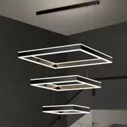 BAMDECOR Modern Minimalist Square Pendant Light Adjustable LED Chandelier for Bar, Dining Room, Office