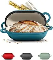ROSSALLINI Signature Enameled Cast Iron Sourdough Bread Oven | Non-Stick with Tight Fitting Lid for Perfect Baking and Bread Making | 2QT Oval Oven With Lid [Ocean Blue]