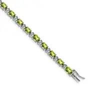14k White Gold Oval Peridot and Natural Diamond Bracelet