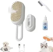 Catzcomfort Cleaning Brush, Spritz Defur Comb for Cats Dogs, 3 in 1 Steam Cat Steam Brush for Sheddin Grooming (White)