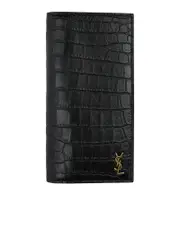 Saint Laurent Tiny Monogram Continental Wallet in Crocodile-Embossed Leather
