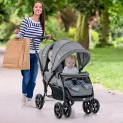 CostwayFolding Double Baby Stroller with Tandem Seating &amp; Canopy for Toddlers-Grey
