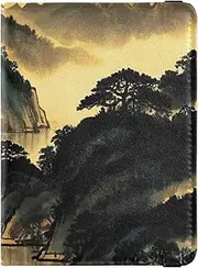 [Amooorous] Black Gold Chinese Landscape Leather decorative waterproof passport holder Travel Documents Organizer Protector Badge ID Vaccine Card Holder Wallet Lightweight, Black gold Chinese landscape, 1 size