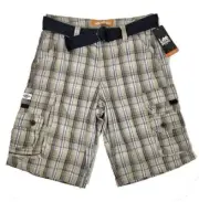 NWT Lee Dungarees Men's Plaid Khaki Monel Cargo Shorts with belt Size 30 Waist
