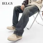 IELGY 男士牛仔褲高街復古直筒寬鬆修身休閒褲