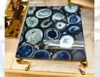 24"Handmade Natural Blue Agate Stone Coffee, Side, Center Square Table Top Decor