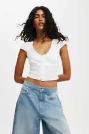 [Cotton On Women] Cotton On Women - Cap Sleeve Button Through Shirt - White 10 WHITE