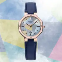 在飛比找PChome24h購物優惠-CASIO卡西歐 SHEEN 幾何八角形皮革腕錶-藍 SHE