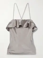 [Aje] Aje - Immersion Ruffled Silk-blend Satin Camisole - Gray - UK 8 UK 8 Gray