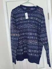 NWT Brooks Brothers Merino Wool Blue Space Dyed Fair Isle Sweater Large L $198
