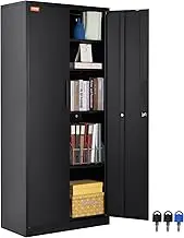 VEVOR Metal Storage Cabinet with 2 Magnetic Doors and 4 Adjustable Shelves, 90 kg Capacity per Shelf, Locking Steel Storage Cabinet, 1.8 m Metal Cabinet with 3 Keys, for Office, Garage, Home, Black